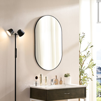 40*30 Inch Black Metal Oval Dressing Mirror For Bathroom And Bedroom, Rust - Proof Frame, Clear Reflection, Simple Installation 40 By 30 Aluminum Wall Bedroom Bathroom, Distortionless, 360 Degree