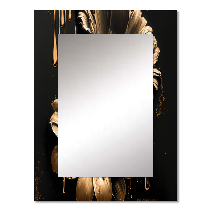 Black And Gold Daisy III - Daisy Unique Wall Mirror, Traditional Mirror, Printed Metal Art, 32" x 24"