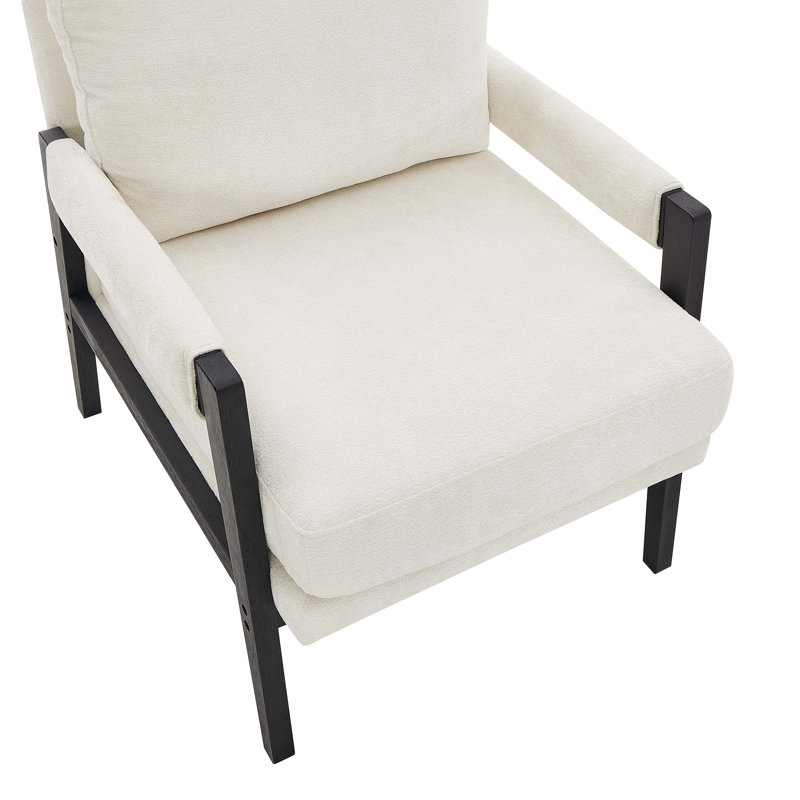 Mid-Century Modern Chenille Upholstered Accent Armchair, White
