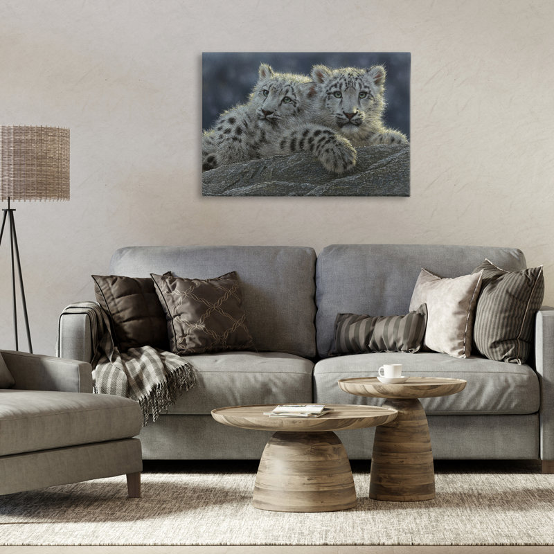 Snow Leopard Cuddle Canvas, design by Collin Bogle, 16" H x 24" W