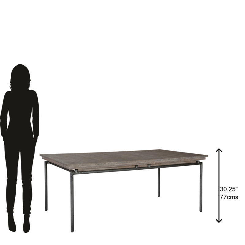 Extendable Solid Wood Top Metal Base Dining Table