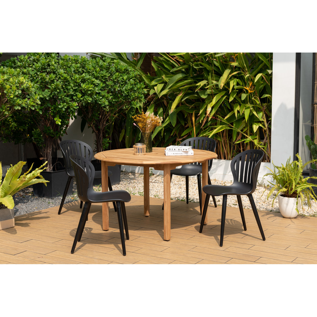 Anautica Outdoor Patio 5pc FSC Solid Teak Wood and Aluminum Dining Set Lark Manor™ Frame 