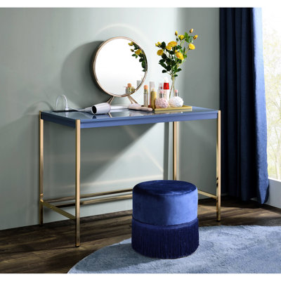 Bureau élégant aux accents bleu marine et or, 35,5 cm (l) x 101,5 cm (l) x 71 cm (hauteur) d'espace pour les jambes, table d'écriture au design moderne, or, espace