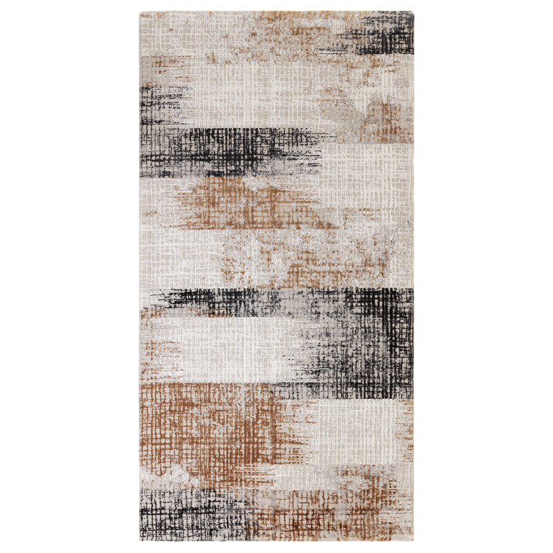 Abrienne Soft Lines Orange/Grey/Black Rug, Rectangle 80 x 150cm