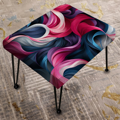 Pink And Blue Abstract Waves Serenity - Abstract Rectangle Ottoman