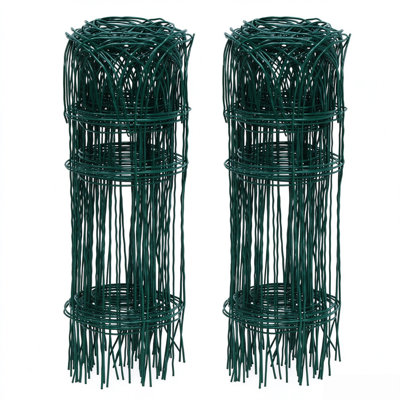 Clôture de jardin verte en métal enduit de PVC L 40 pi x H 14 po Barrière verte en acier sans piquet pour lit de fleurs 2 (paquet)