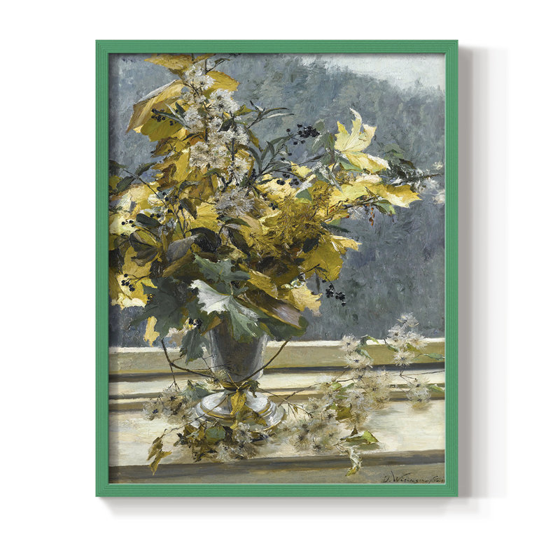 Impression florale rétro CCXLII, bois massif, Vert, H 15 po x l 12 po