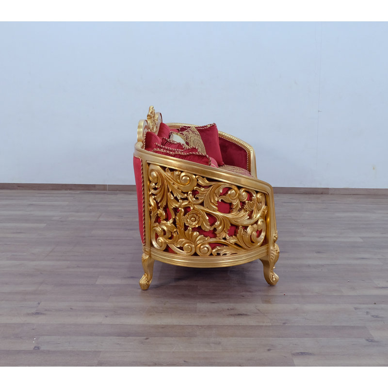 Velvet Sofa, Red/Gold Velvet