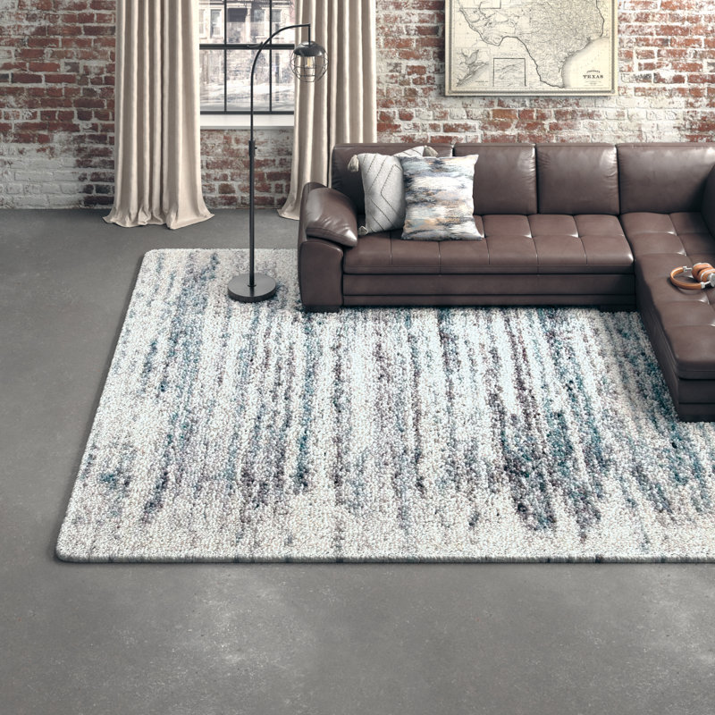 Adam Abstract Ivory/Teal Area Rug, Rectangle 5'3" x 7'6"