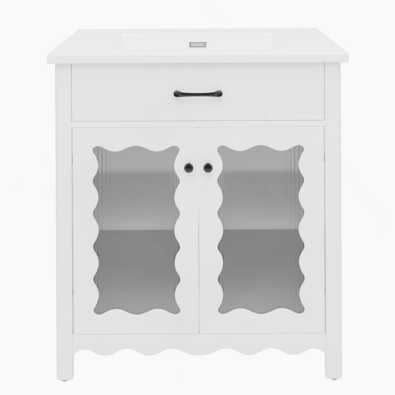 Meuble-lavabo 31 po avec verre trempé, Blanc