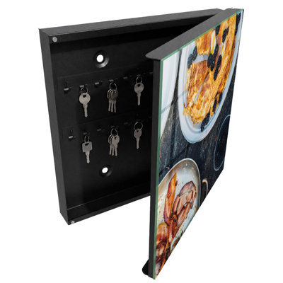 Key cabinet, Opens to the left, 30x30x5, White, Pancakes with blackberries and bacon on wood, 