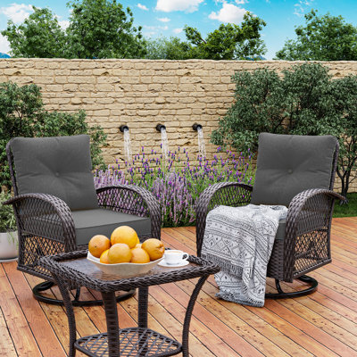 Kaycey 3-Piece Outdoor Rattan Swivel Glider Seating Group with Cushions