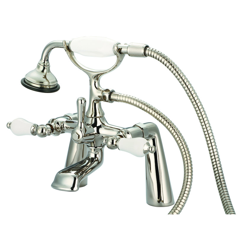 Stonington 3 Handle Deck Clawfoot Tub Faucet, Porcelain Lever Handles, Polished Nickel