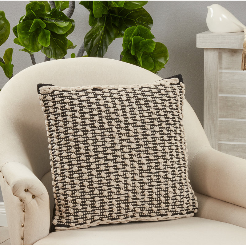 20" Black and White Knotted Cotton Square Pillow Cover