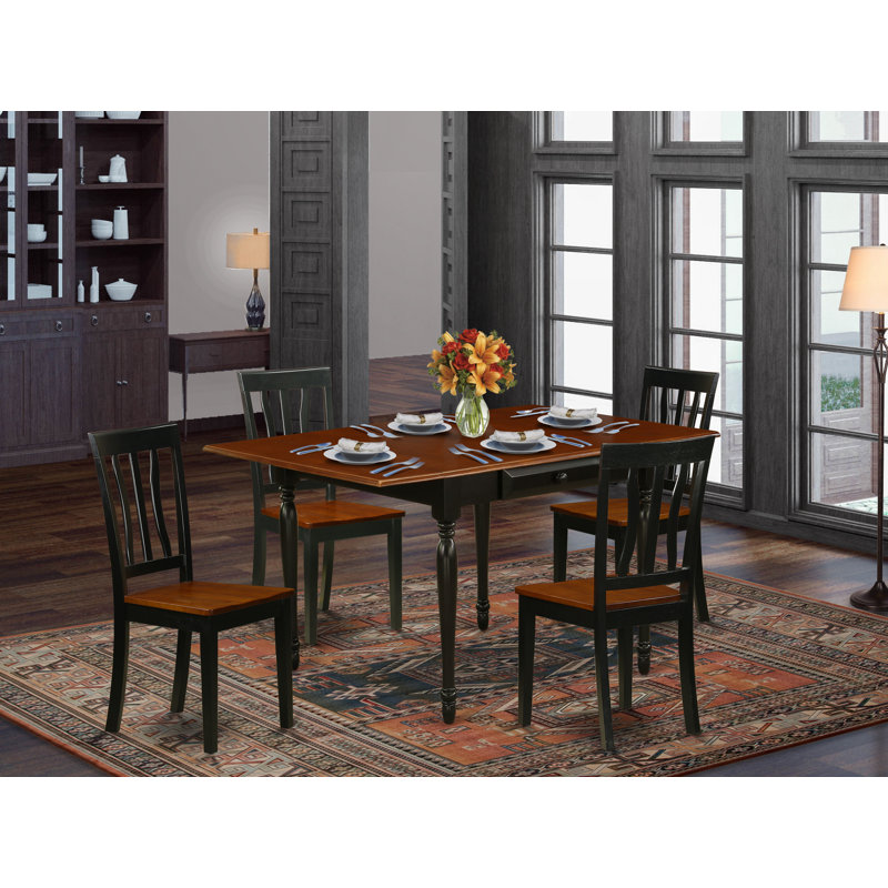 L'ensemble 5 pièces de table et chaises de cuisine comprend une table de salle à manger rectangulaire avec Dropleaf et 4 chaises, noir et cerise
