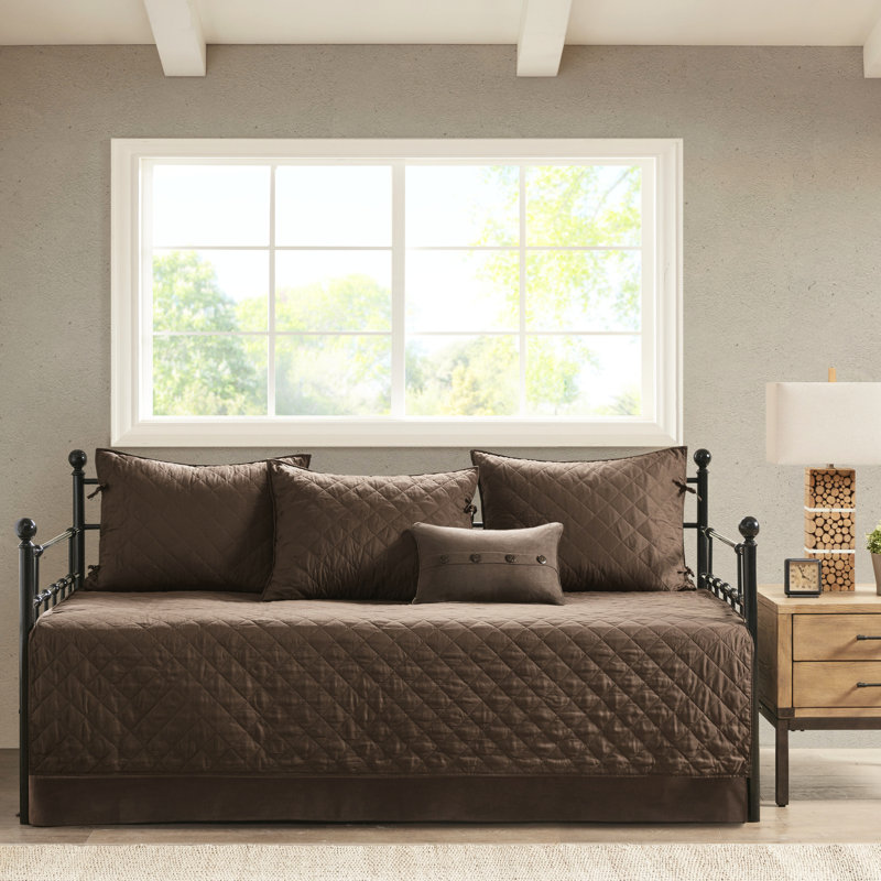Literie pour lit de jour simple - brun, simili suède, housse de charme rustique, matelas doux, brun