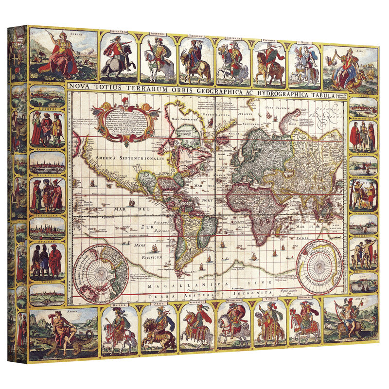 Antique Maps 'Nova Totius Terrarum Orbis Geographica ac Hydrographica Tabula' by N.I. Piscator Graphic Art on Wrapped Canvas