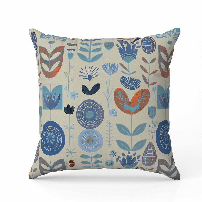 Coussin en suède Baltic Blossoms, Blue/Green/Beige, Square 16"