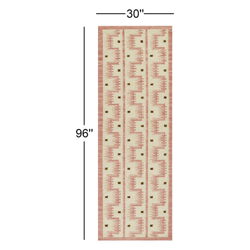 Tapis géométrique en laine et en coton tissé à la main Freya, Tapis de couloir 2 pi 6 po x 8 pi