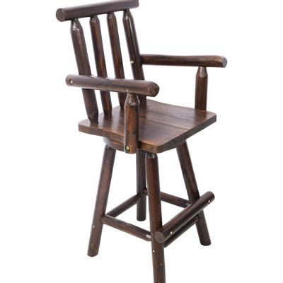 Tabouret de cuisine rustique en bois de sapin brun avec pivotant à 360 ° et repose-pieds stable