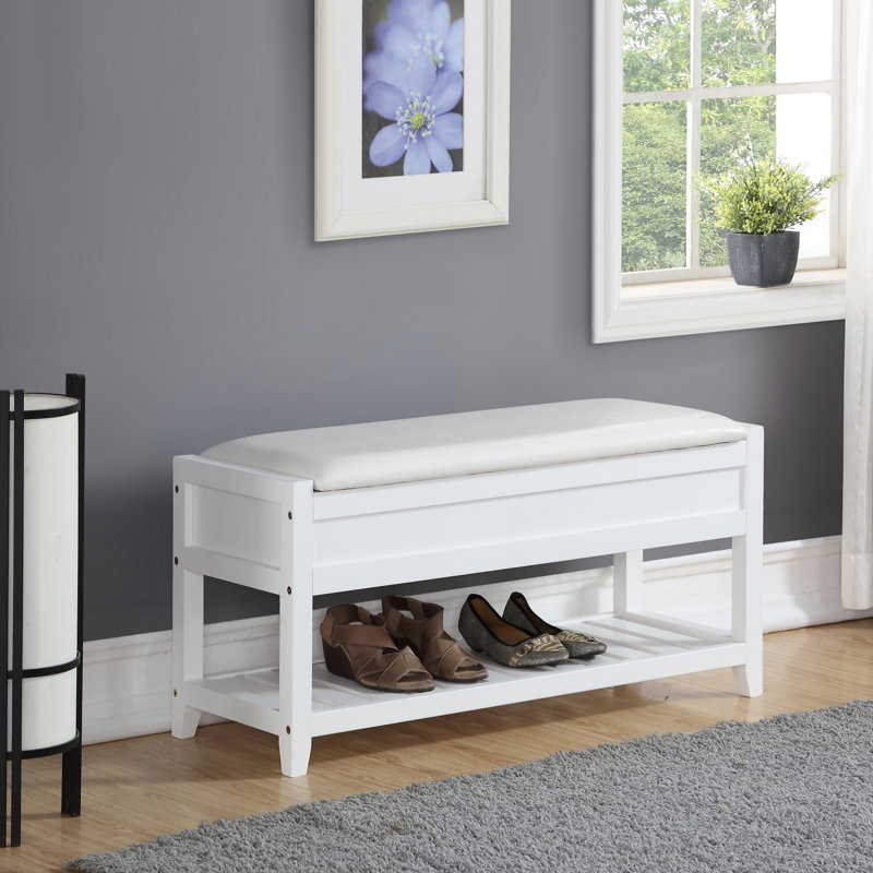 Banc de rangement avec chaussures Rouen, revêtement en polyuréthane blanc, Blanc