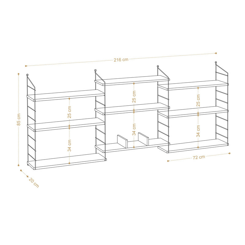 Bibliothèque moderne en chêne, 5 tablettes, 33,5 x 85,0 x 7,9 pouces | 100% panneau de particules enduit de mélamine, épaisseur: 0,7 pouce | Solution de rangement élégante pour la maison ou le bureau, conception durable et élégante, parfaite pour organiser les livres et la décoration