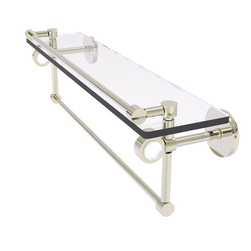 Margolis Glass Bracket Shelf with Towel Bar, 6.7" H x 22" W x 5.8" D, Polished Nickel