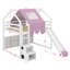 Lit mezzanine double en bois avec structure en forme de maison avec tente-1228640510