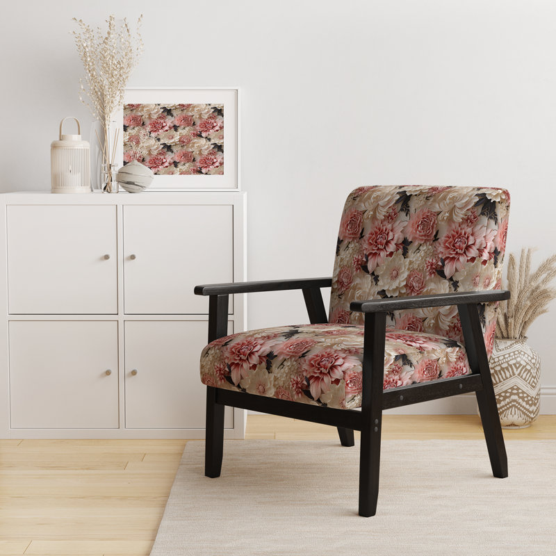 Fauteuil d'appoint rembourré rose et blanc avec pivoines délicates Blooming Collage