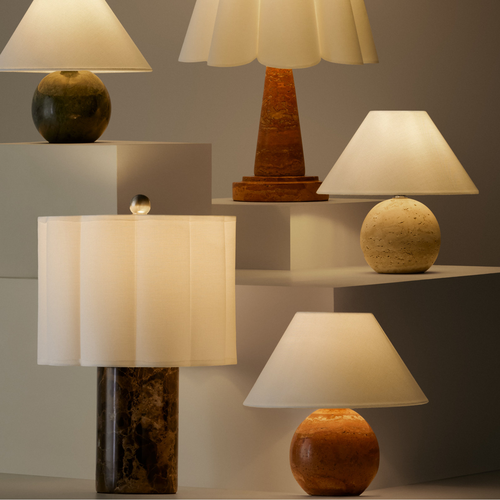 Chemise Travertine Table Lamp, Beige, Classic Empire