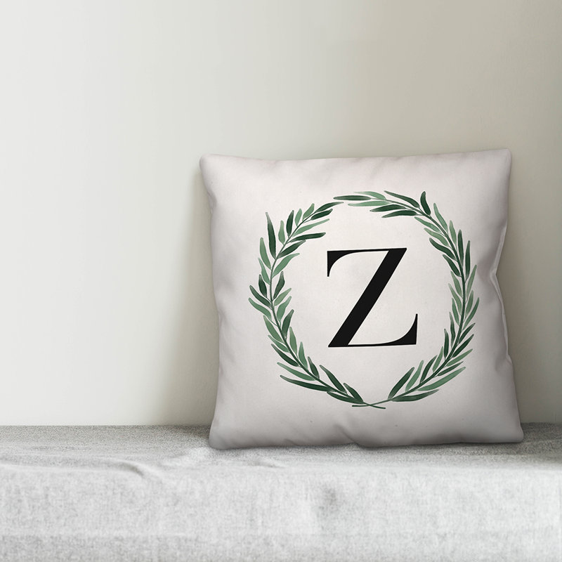 Monogramme de couronne de verdure aquarelle - housse de coussin carré X et insert, Z