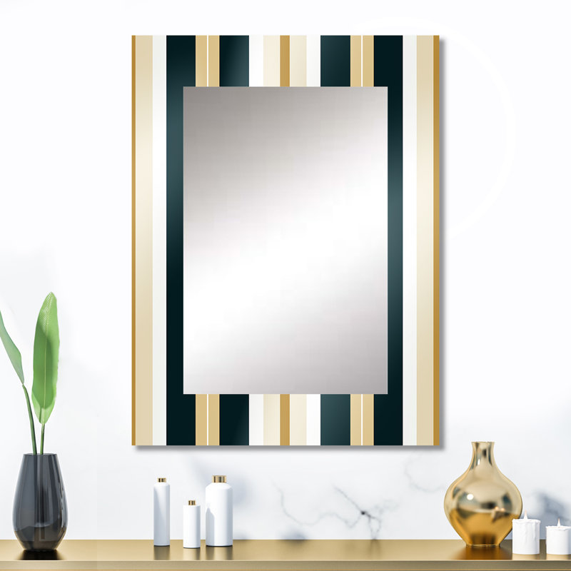 Zahrea Classic Beige And Green Elegance Striped Pattern - striped  Decorative Mirror, Striped, Abstract Wall Mirror, Printed Metal Art