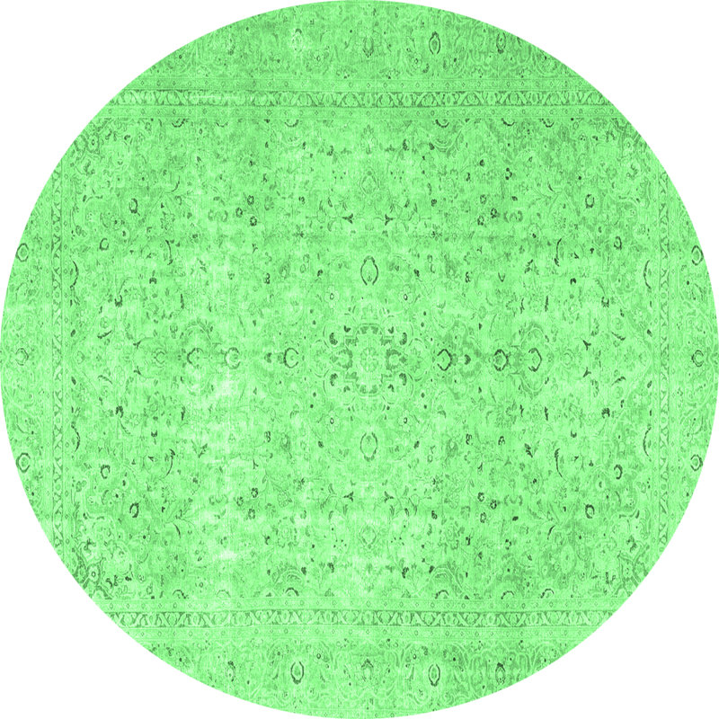 Tapis oriental en laine / polyester tissé à la machine en vert / gris Oliveros, Rond 5 pi