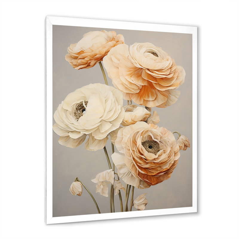 Floral Delights In Ranunculus I sur impression sur toile, H 44 po x l 34 po x P 1,5 po, Cadre photo blanc
