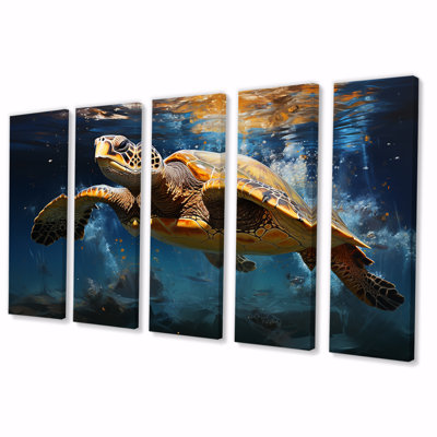 «Tidal Tranquility Oceanic Turtle II - Tortue», art mural 5 pièces