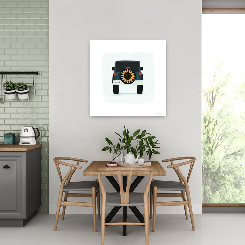 Art contemporain Jeep avec art d'automne, H 32 po x l 32 po