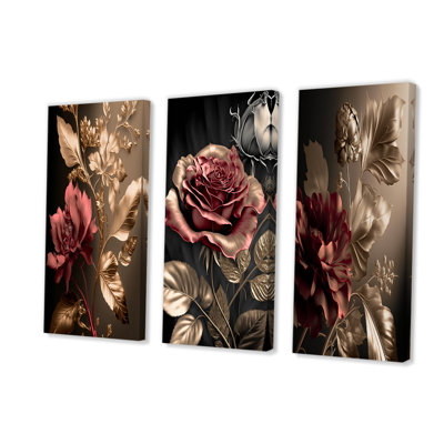 3 Pieces Canvas Print - Vintage Glam Rose I