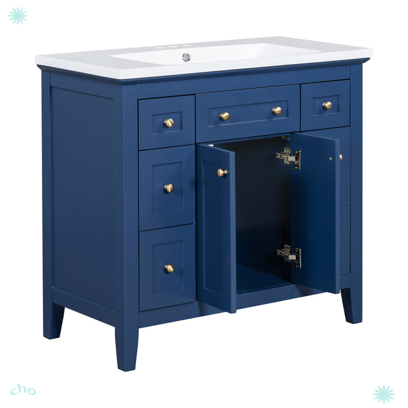 Armoire de salle de bain moderne autoportante simple avec 6 tiroirs et 2 armoires