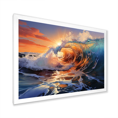 «Blue and Orange Sunrise Waves IV» - art mural vagues côtières