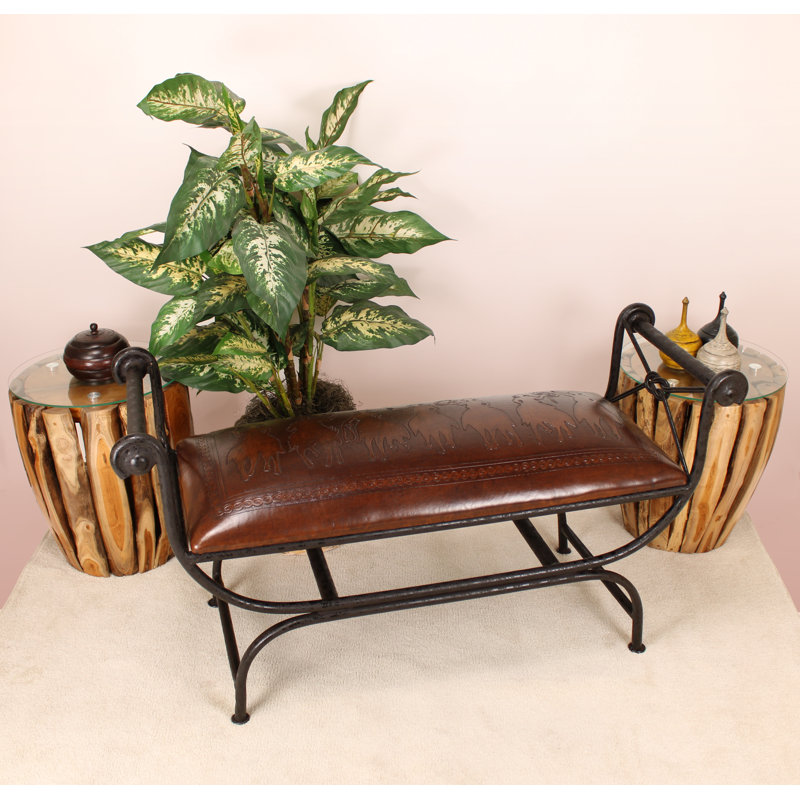 Western Leather Bench, Brown