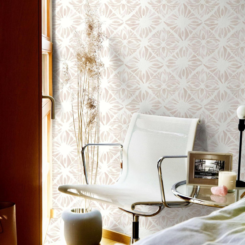 Papier peint adhésif géométrique à motif géométrique Boho, Blanc / rose