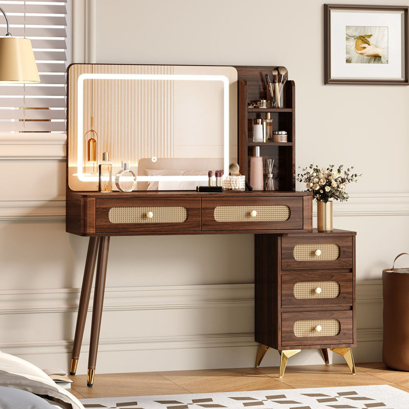 Coiffeuse 47 "avec miroir et lumières, Noyer foncé