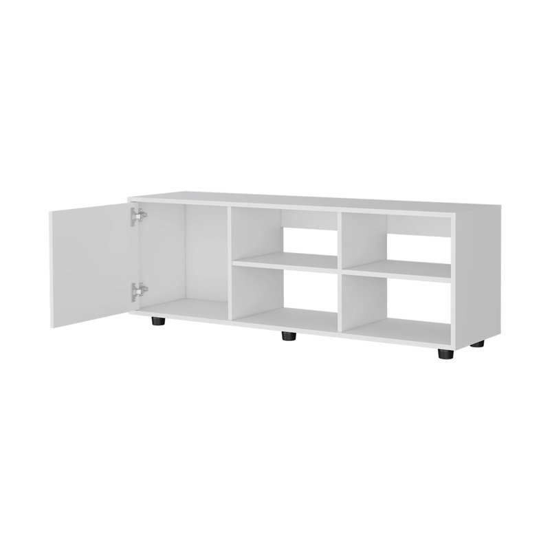 Meuble télé blanc avec porte et rangement ouvert, Blanc
