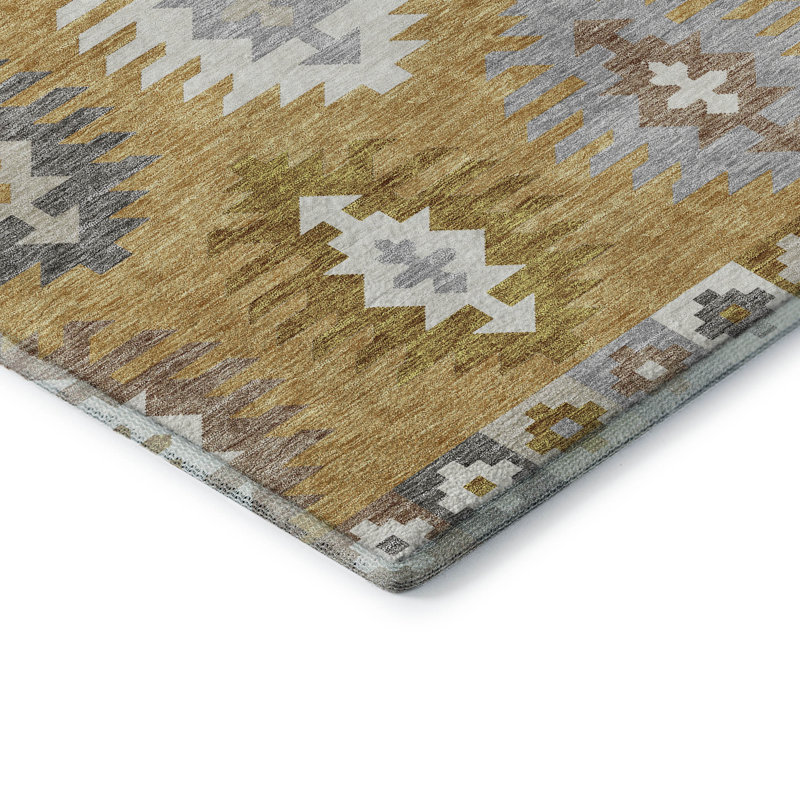 Premium Machine Washable Prisco Gold Rug, Rectangle 5' x 7'6"