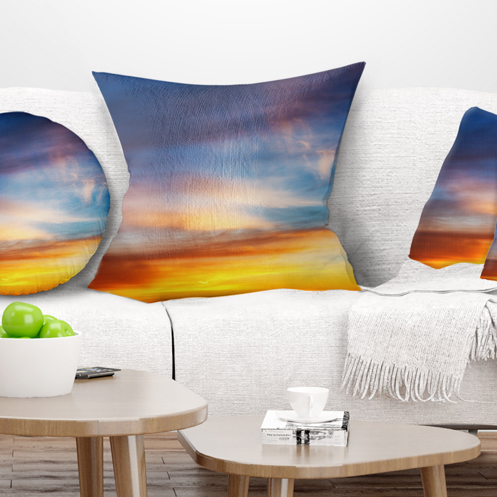 Dramatic Pillows Design Art Sunset Dramatic Yellow Sky Clouds - Sea & Shore Printed ...