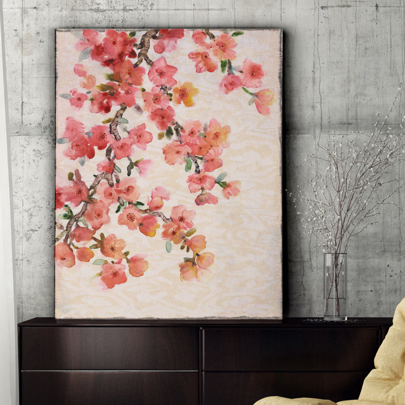 « cerise fleur ii », reproduction de peinture à l’aquarelle sur toile tendue, H 36 po x l 48 po x P 1,5 po