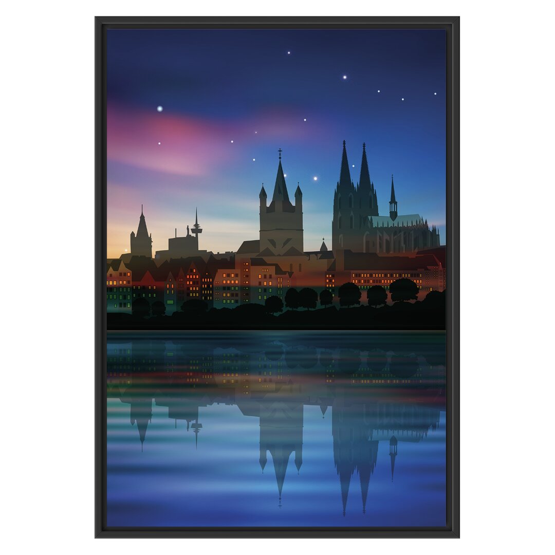 Gerahmtes Wandbild Polarlichter Skyline Köln