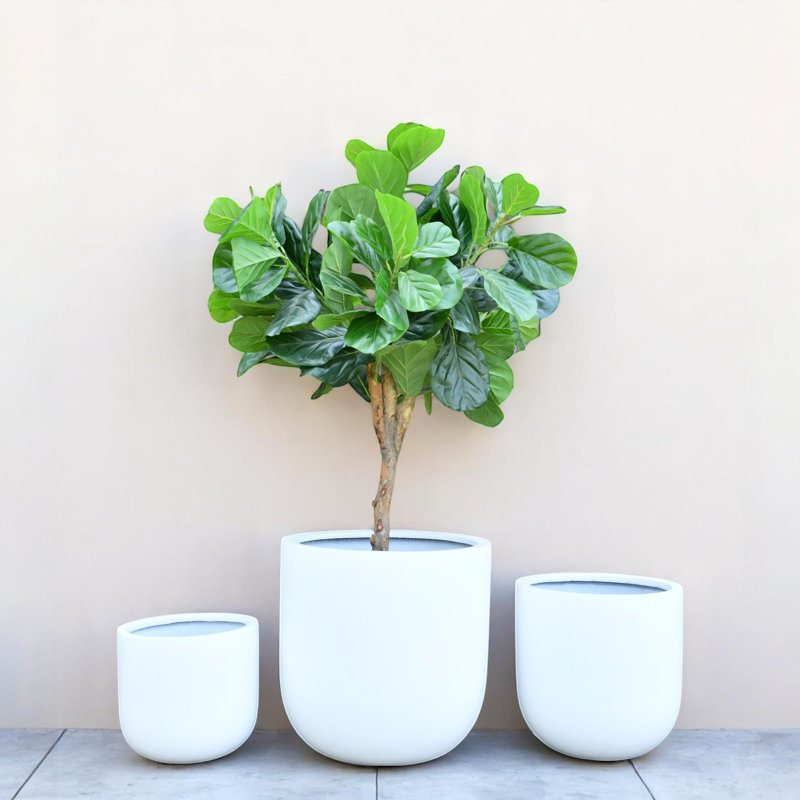Fiberglass Round Planter 11.5'' H X 12.5'' W X 12.5'' D, White