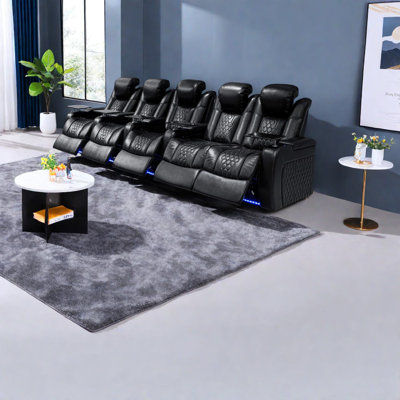 Premium Black Genuine Leather Recliners With Storage For Home Entertainment