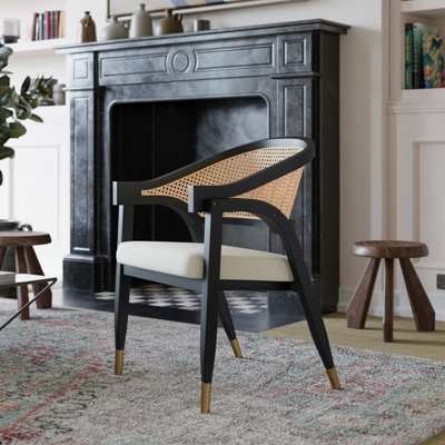Aayah Commercial Grade Cane Rattan Dining Chair with Padded Seat and Solid Wood Frame